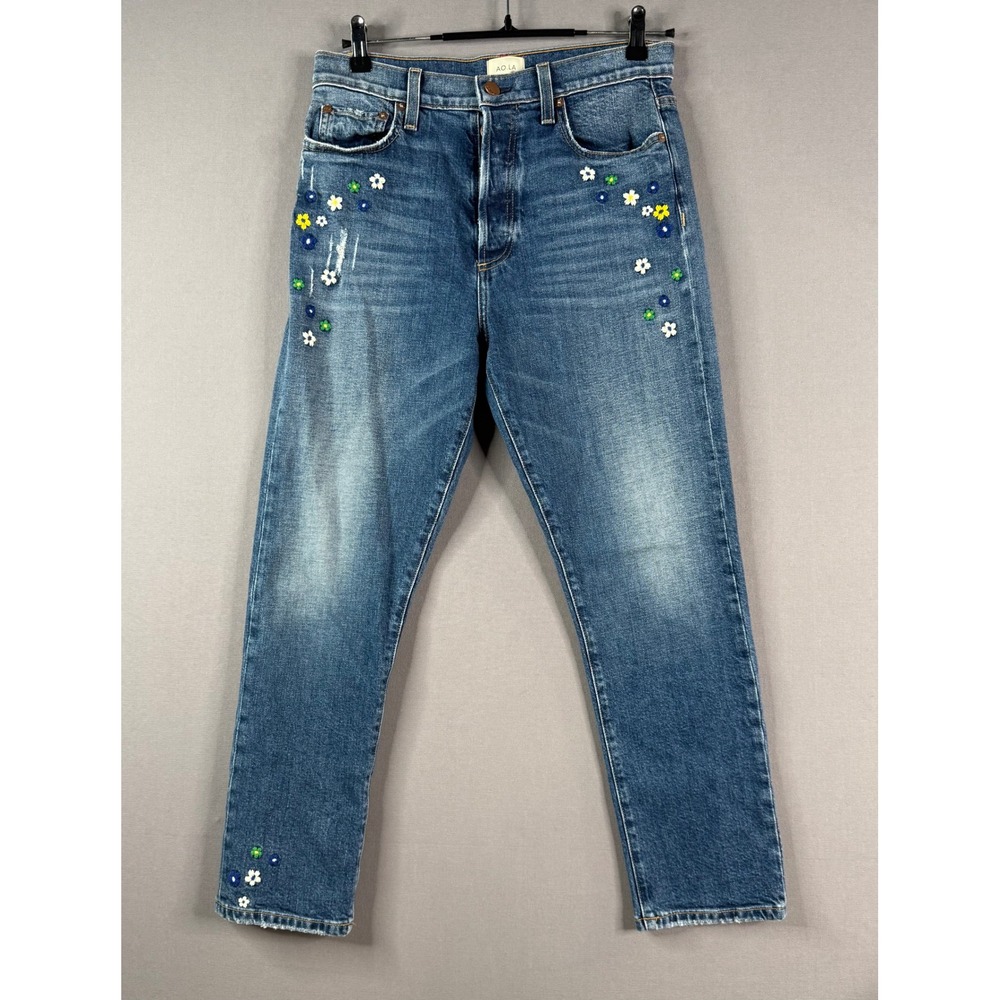 AO.LA Alice Olivia Jeans Women 28 Blue Embroidered Amazing High Rise GRLFRD Slim